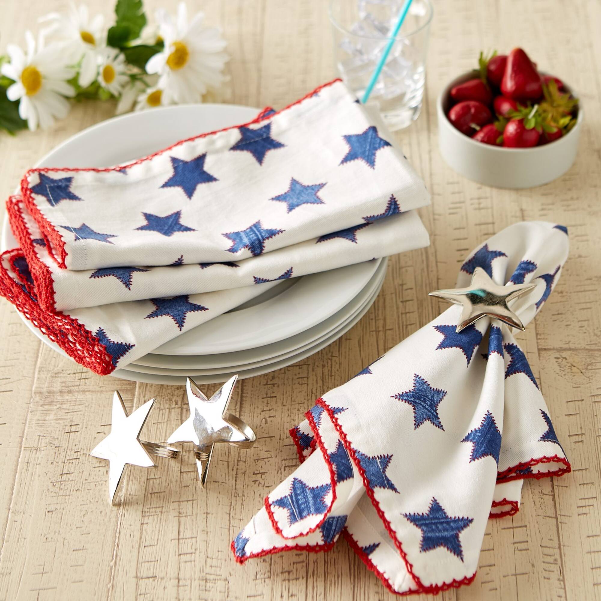 DII® Antique Blue Stars with Embroidered Edge Napkins, 6ct.